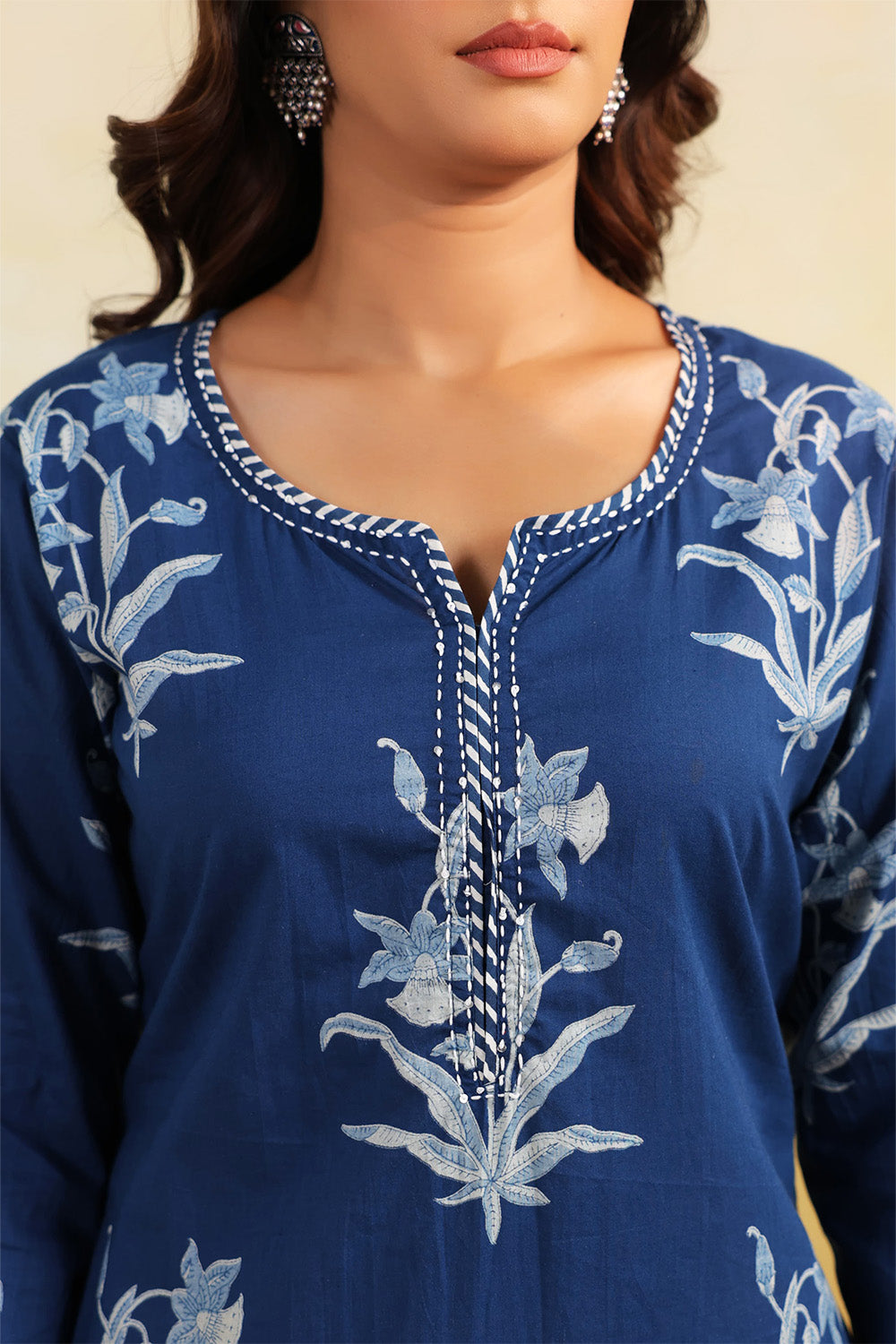 Blue Color Floral Printed Long Kurta Set