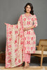 Cream & Pink Cotton Printed Straight Suit
