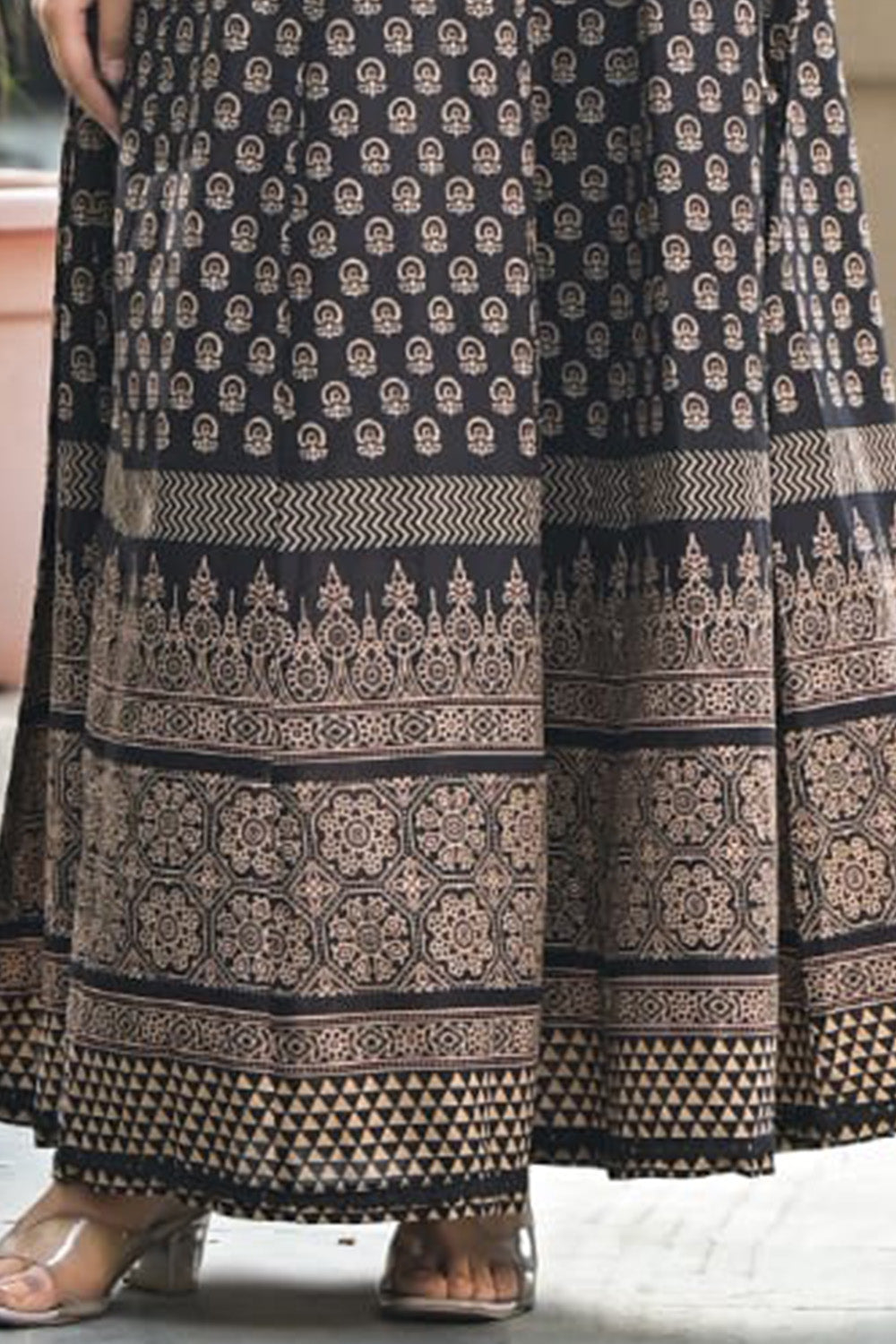 Black Color Printed Cotton Anarkali Kurti