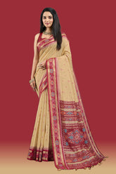 Beige Color Woven  Maheshwari Cotton Saree