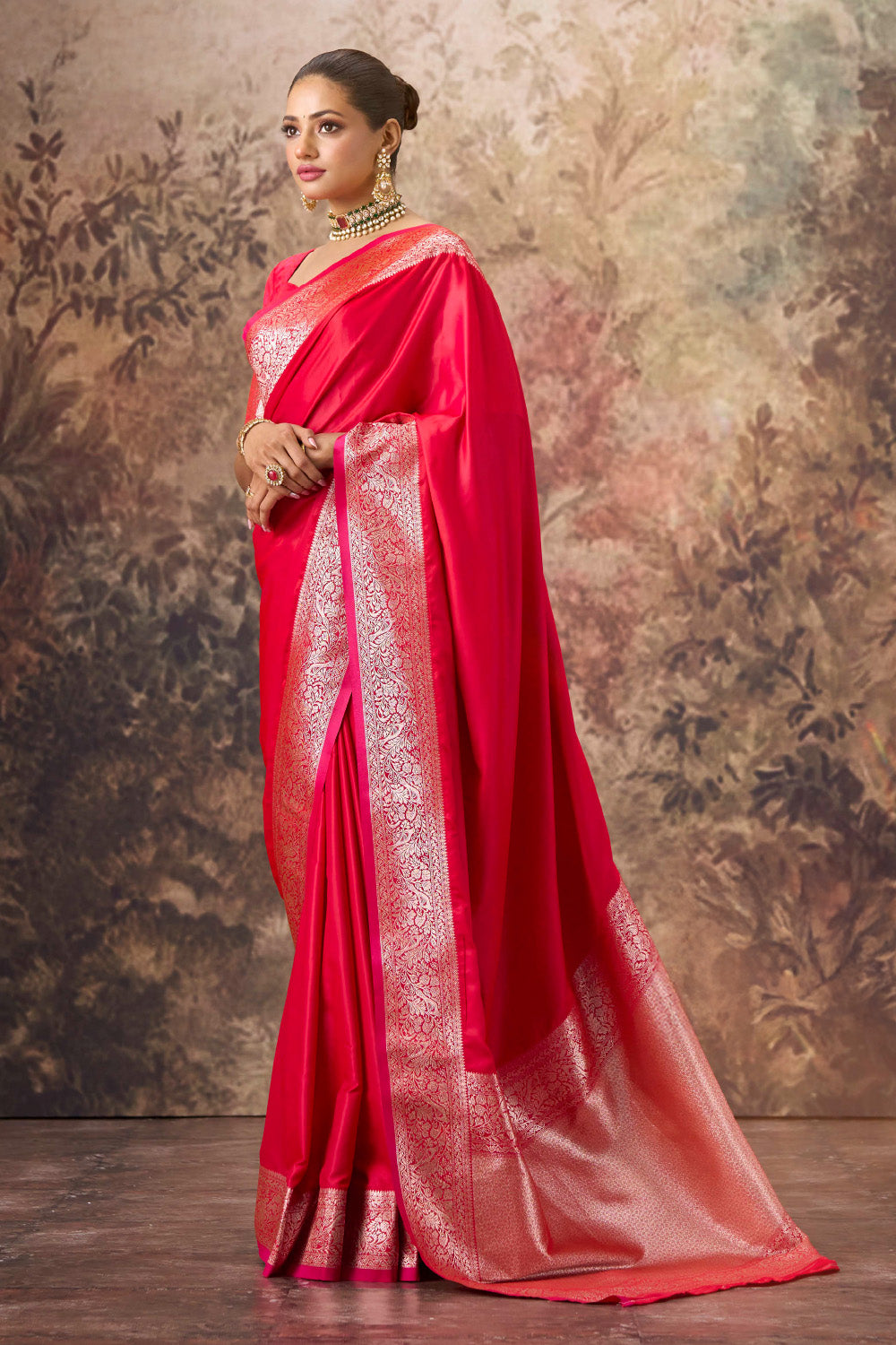 Red Mulberry Silk Woven Saree