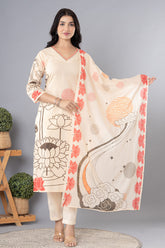 Light Peach Cotton Floral Printed Suit