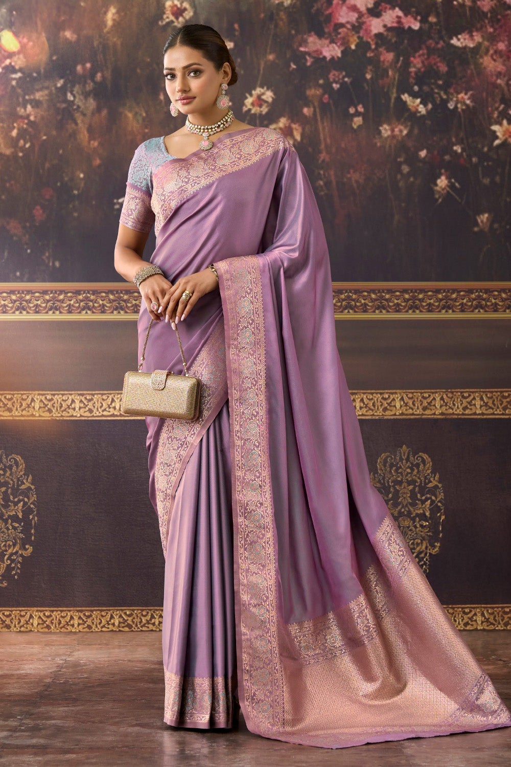 Lavender Zari Woven Mulberry Silk Saree