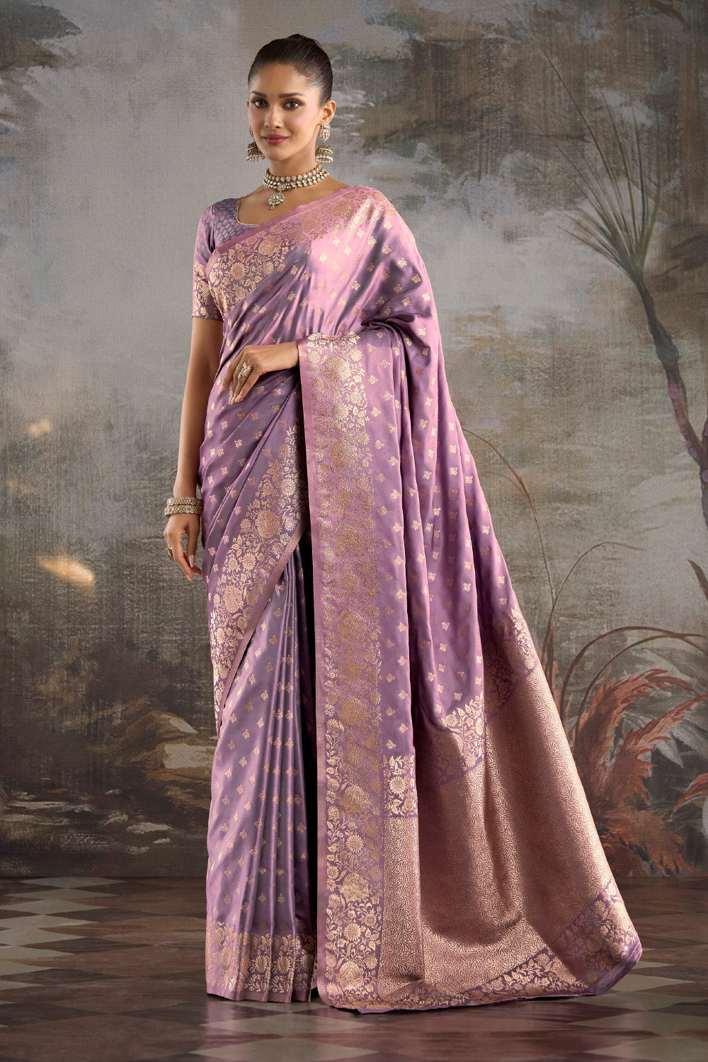 Lavender Soft Silk Zari Woven Saree
