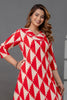 Beige And Red Printed Cotton Kurta Set