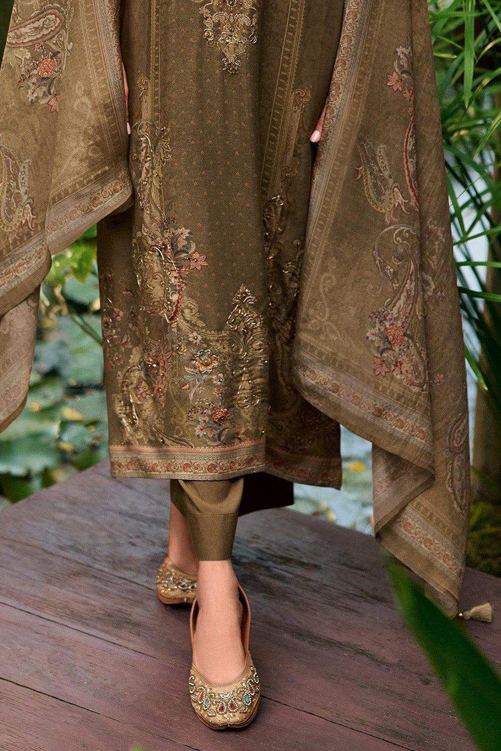 Brown Printed Spun Unstitched Suit Fabric