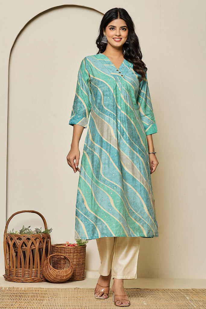 Turquoise Colour Muslin Printed Kurti