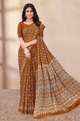 Brown Soft Georgette Floral Printed Saree