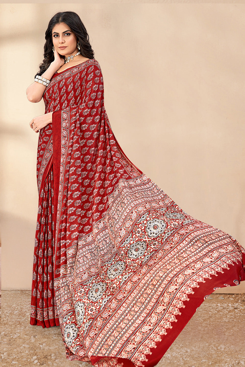 Maroon Soft Georgette Floral Printed Saree