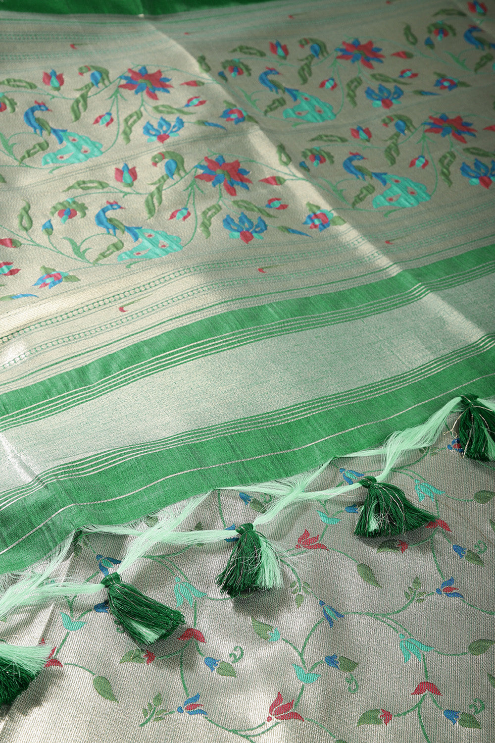 Sea Green Color Cotton Silk Paithani Work Saree