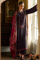 Black Spun Printed and Embroidered Unstitched Suit Material