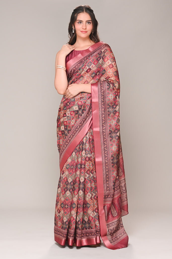 Maroon Color Cotton Silk Printed Saree