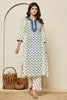 Cream & Navy Color Khadi Cotton Printed Kurta Set