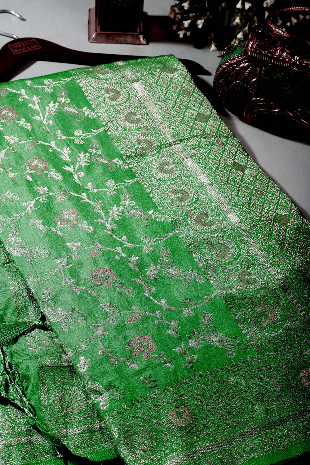 Green Color Zari Woven South Silk Saree