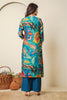 Teal Abstract Printed Muslin Long Kurta
