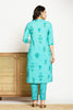 Turquoise Blue Cotton Floral Printed Suit Set