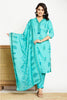 Turquoise Blue Cotton Floral Printed Suit Set