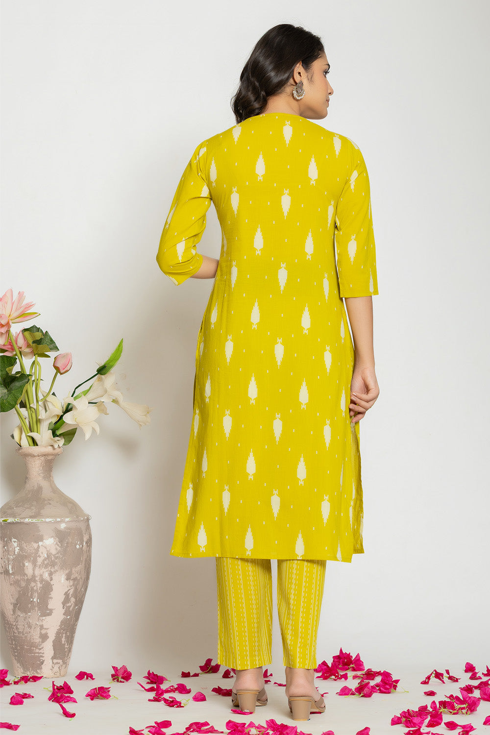 Lemon Cotton Printed Straight Suit