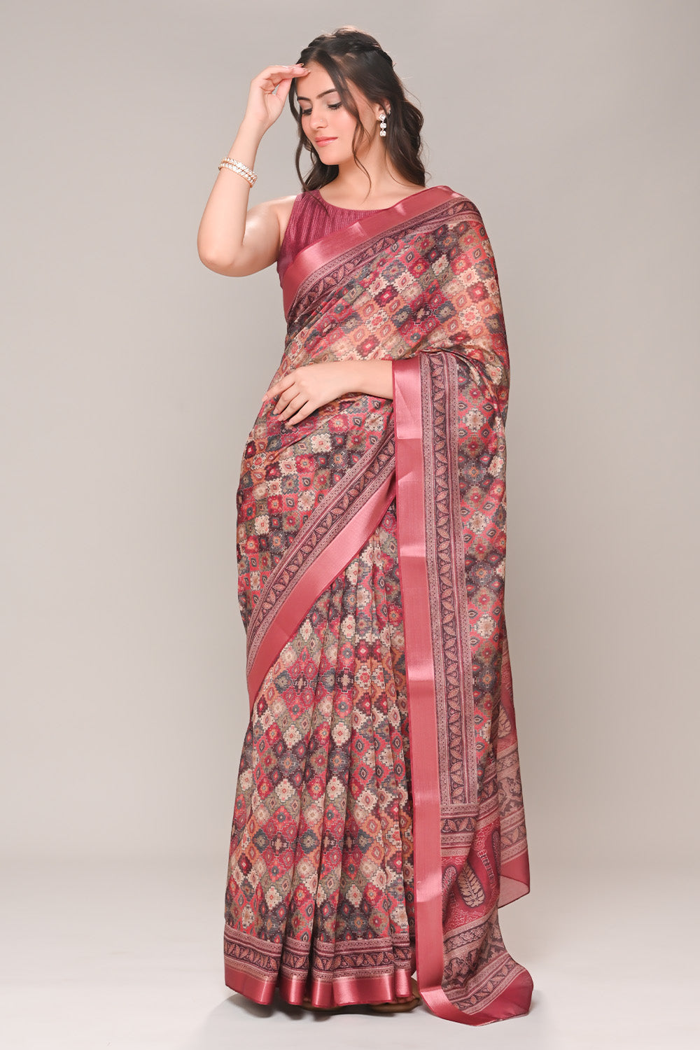Maroon Color Cotton Silk Printed Saree