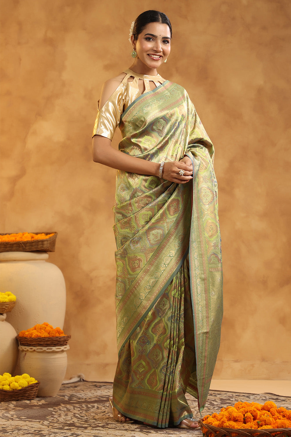 Sage Green Woven Silk Saree