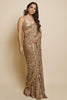 Fawn Color Georgette Sequins Embroidered Saree