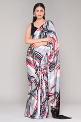 Grey Color Abstract Printed Crepe Saree