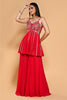 Red Color Embroidered Georgette Peplum Sharara Suit