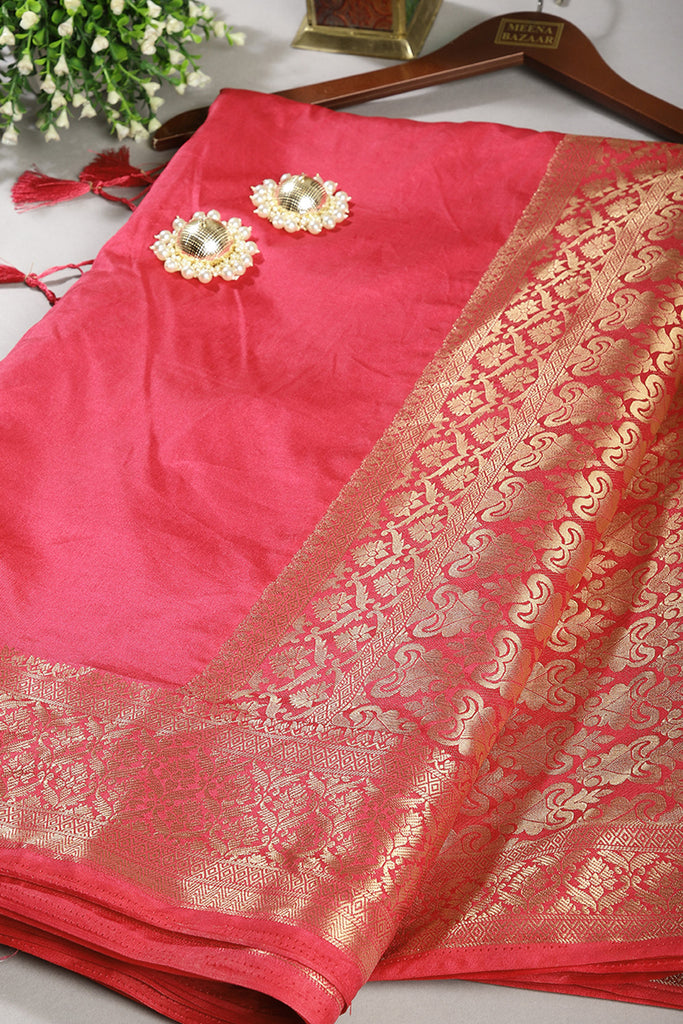 Carmine Pink Colour Silk Woven Saree
