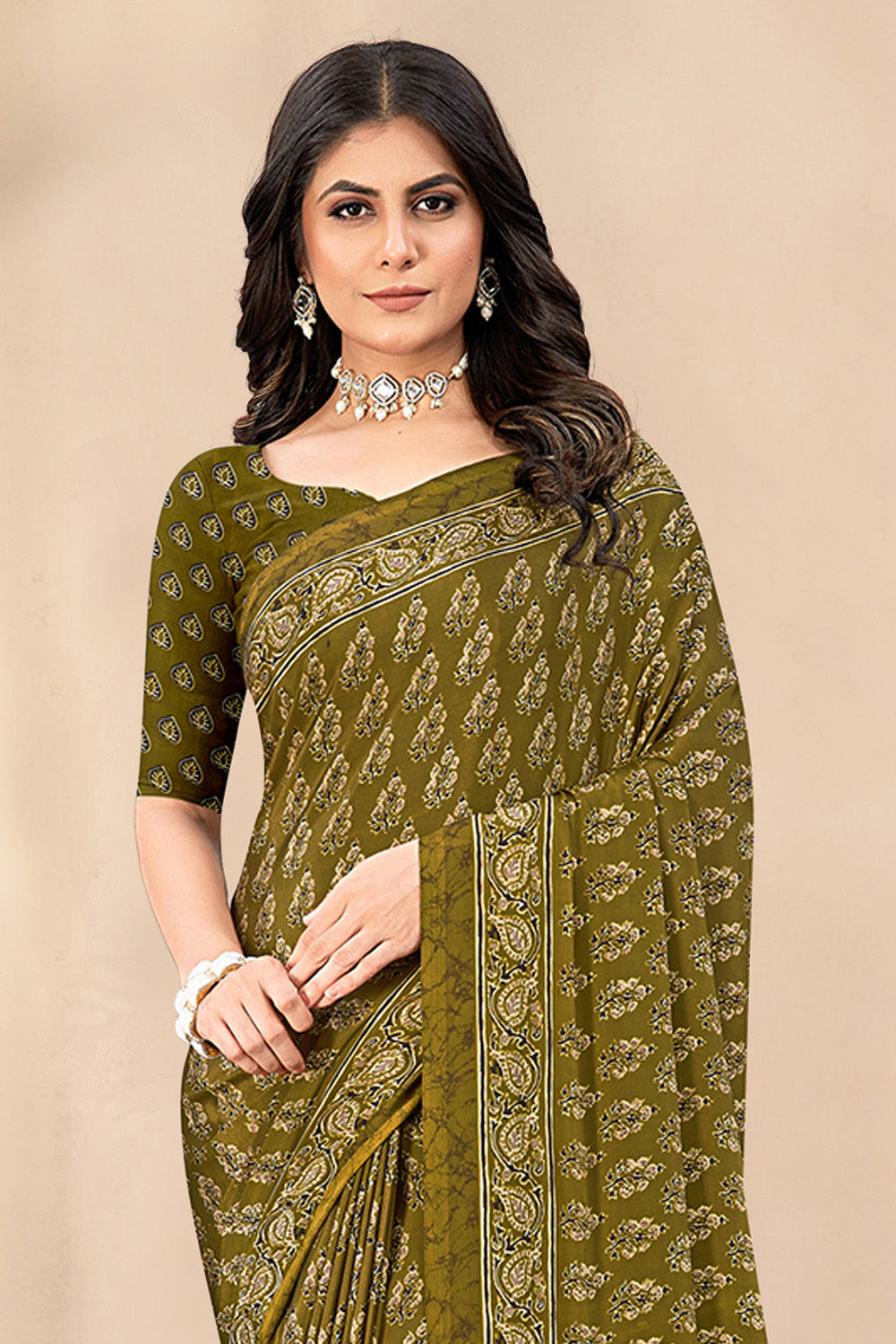 Sage Green Soft Georgette Floral Printed Saree