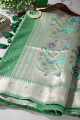 Sea Green Color Cotton Silk Paithani Work Saree