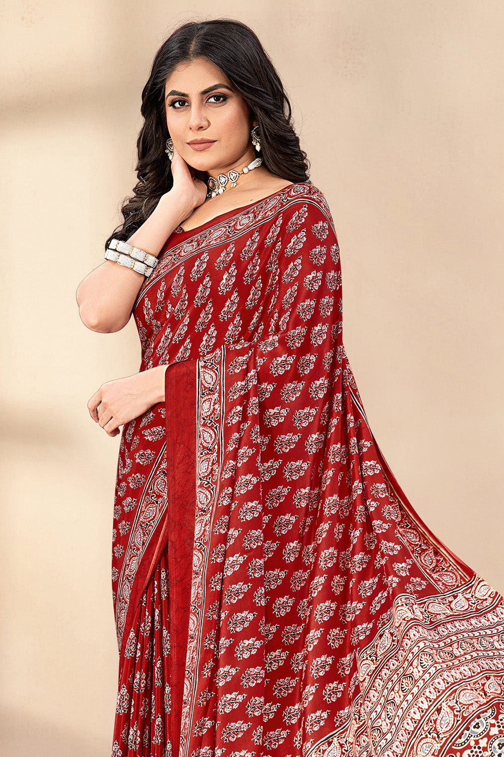 Maroon Soft Georgette Floral Printed Saree