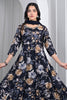 Navy Muslin Floral Printed Anarkali Suit