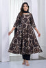 Brown & Black Muslin Floral Printed Anarkali Suit