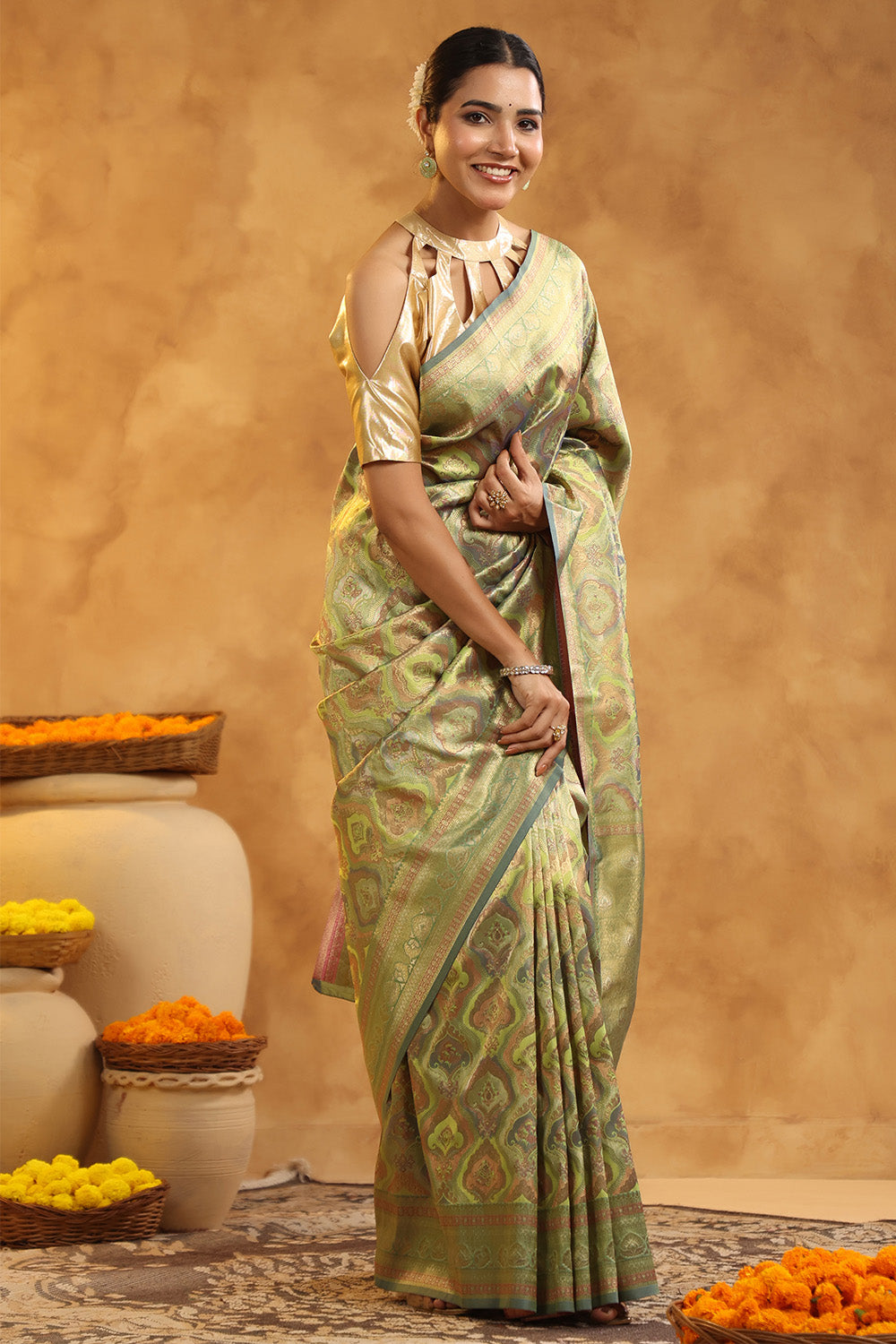 Sage Green Woven Silk Saree