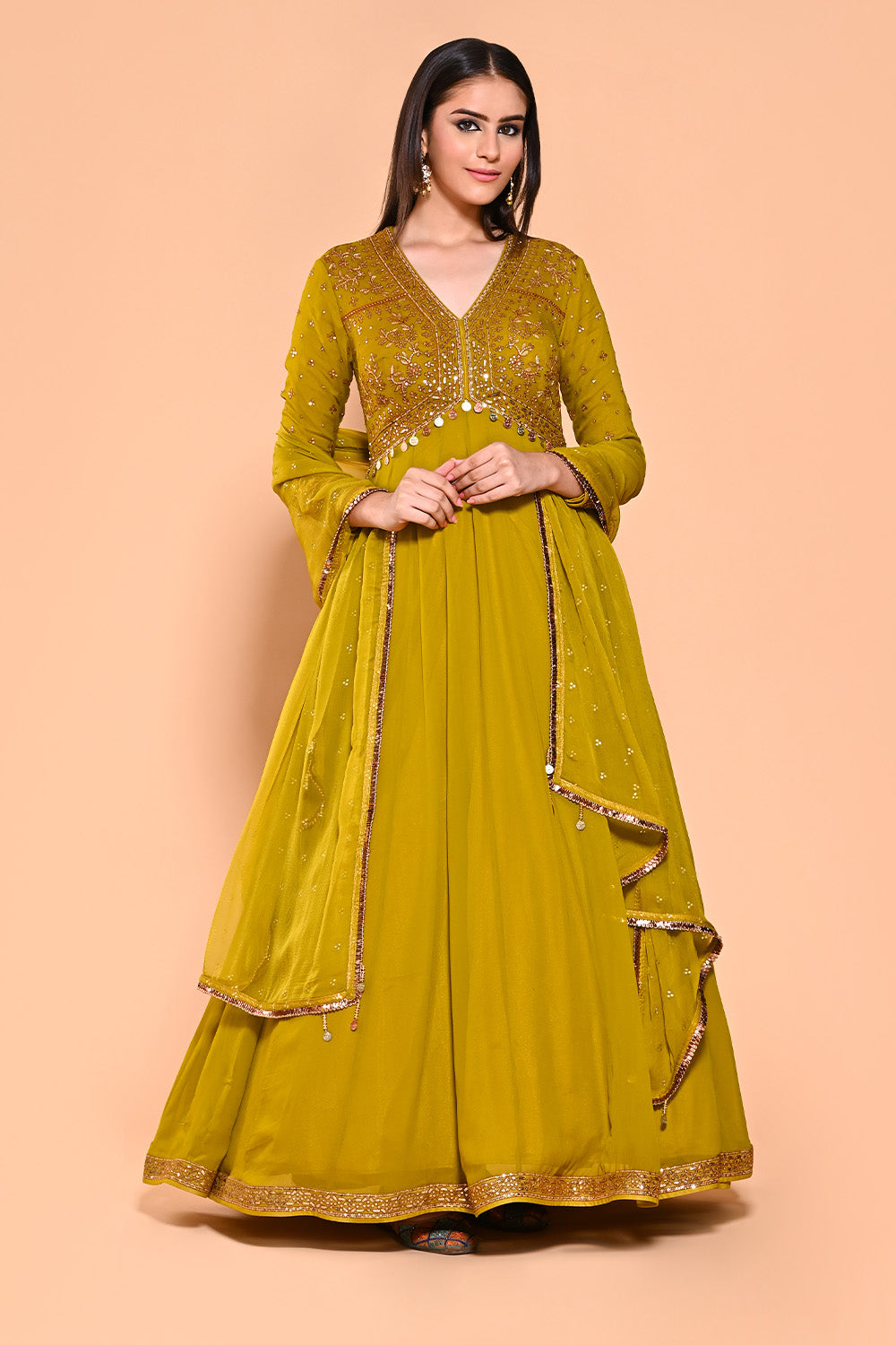 Olive Green Color Georgette Alia-Cut Anarkali Suit Meena Bazaar Shop Olive Green Color Georgette Alia-Cut Anarkali Suit Meena Bazaar Shop