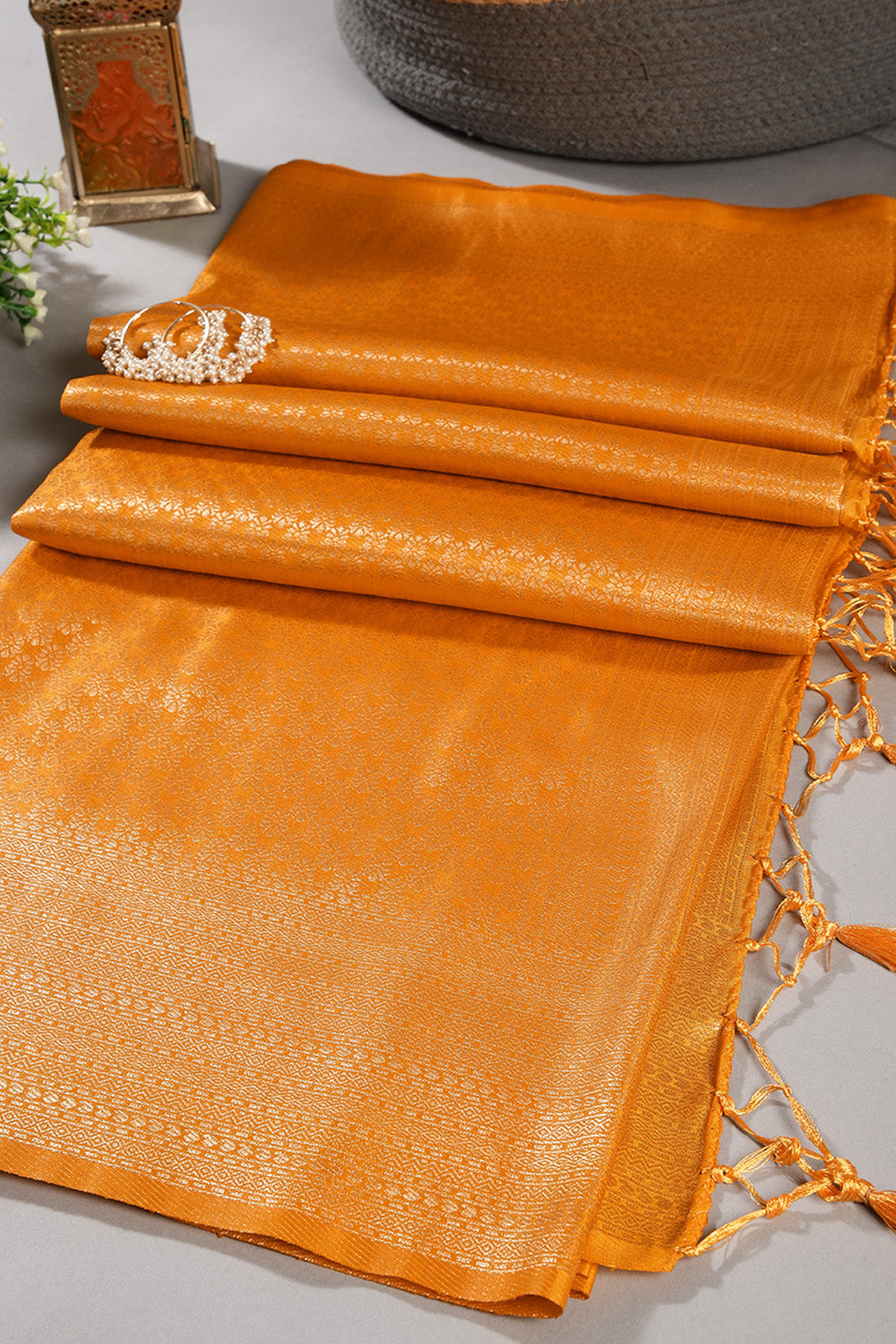 Mustard Soft Silk Zari Woven Saree