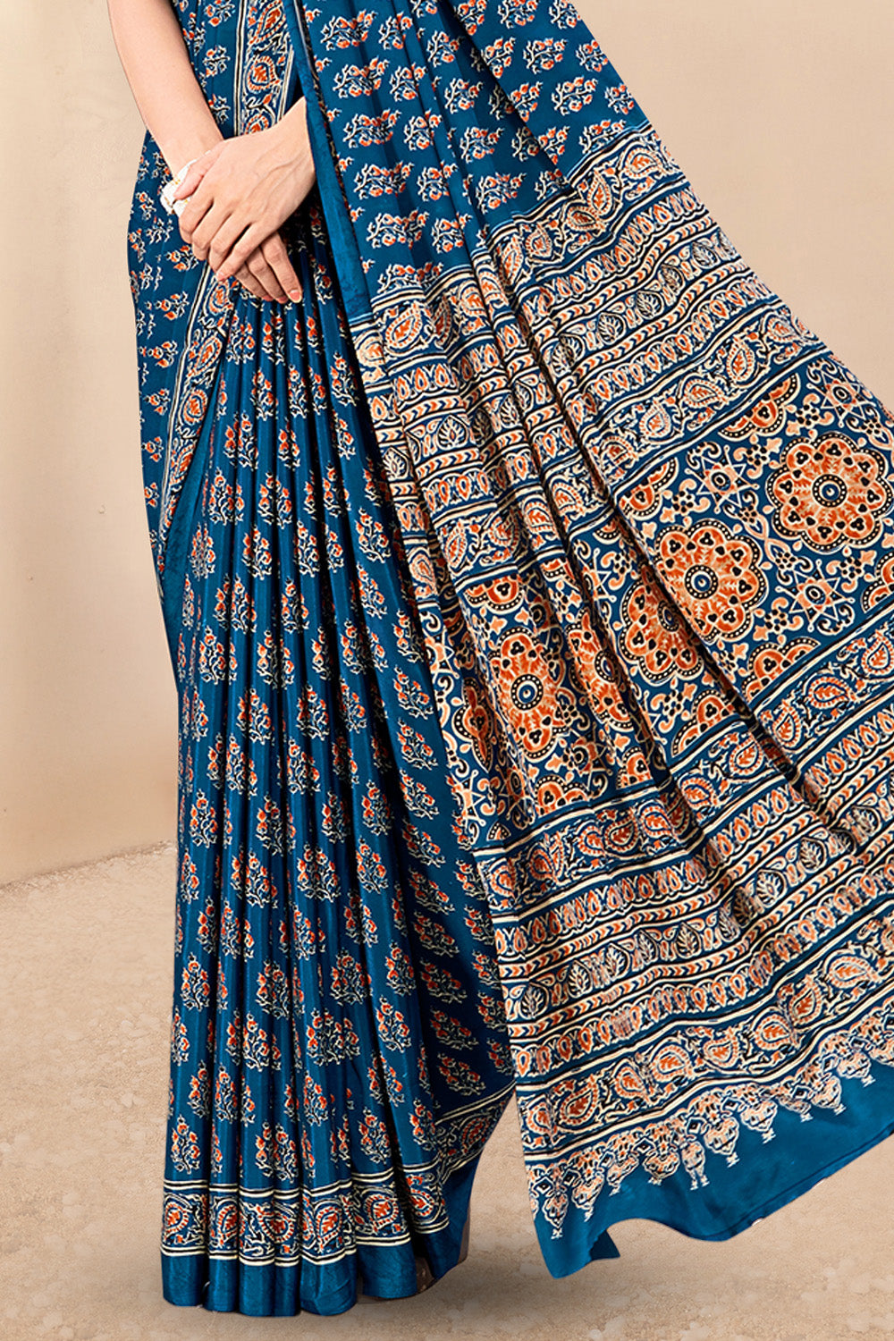 Navy Soft Georgette Floral Printed Saree