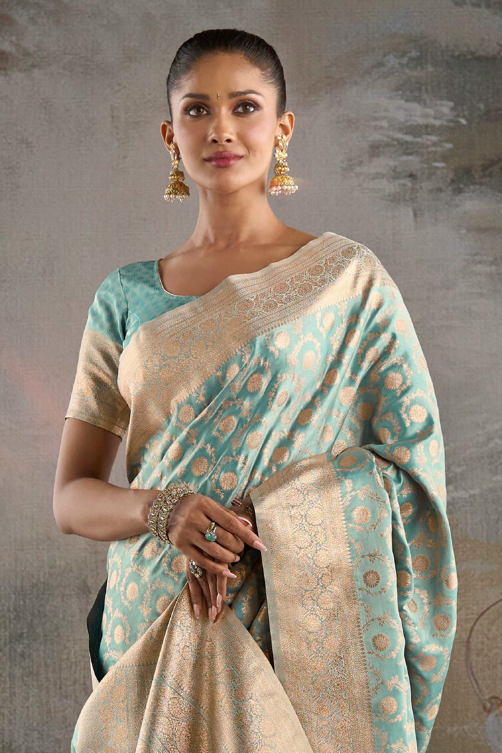Sea Green Banarasi Katan Silk Woven Saree
