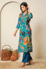 Teal Abstract Printed Muslin Long Kurta