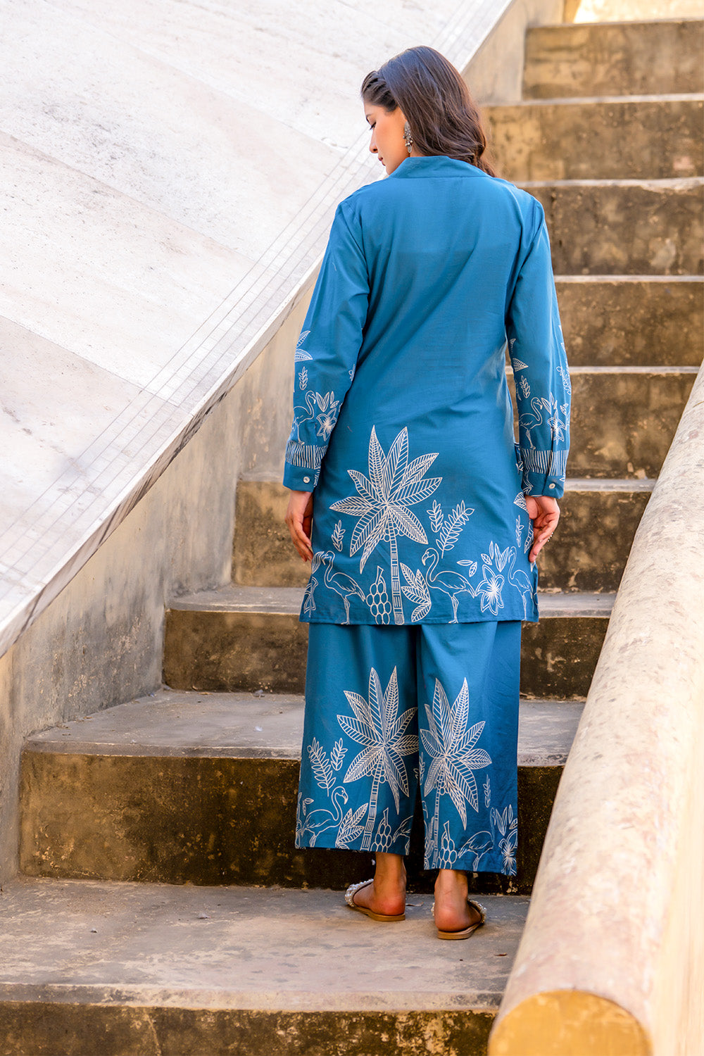 Teal Color Floral Printed Cotton Co-ord Set