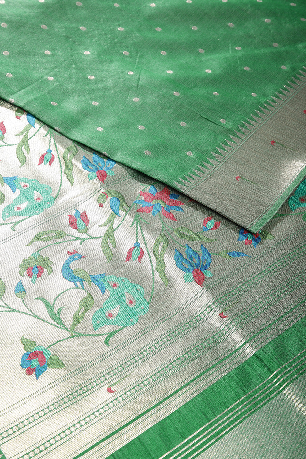 Sea Green Color Cotton Silk Paithani Work Saree