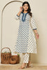 Cream & Navy Color Khadi Cotton Printed Kurta Set