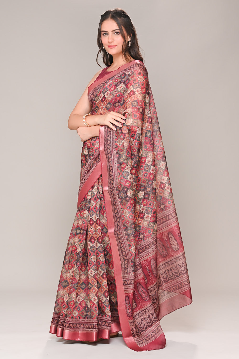 Maroon Color Cotton Silk Printed Saree