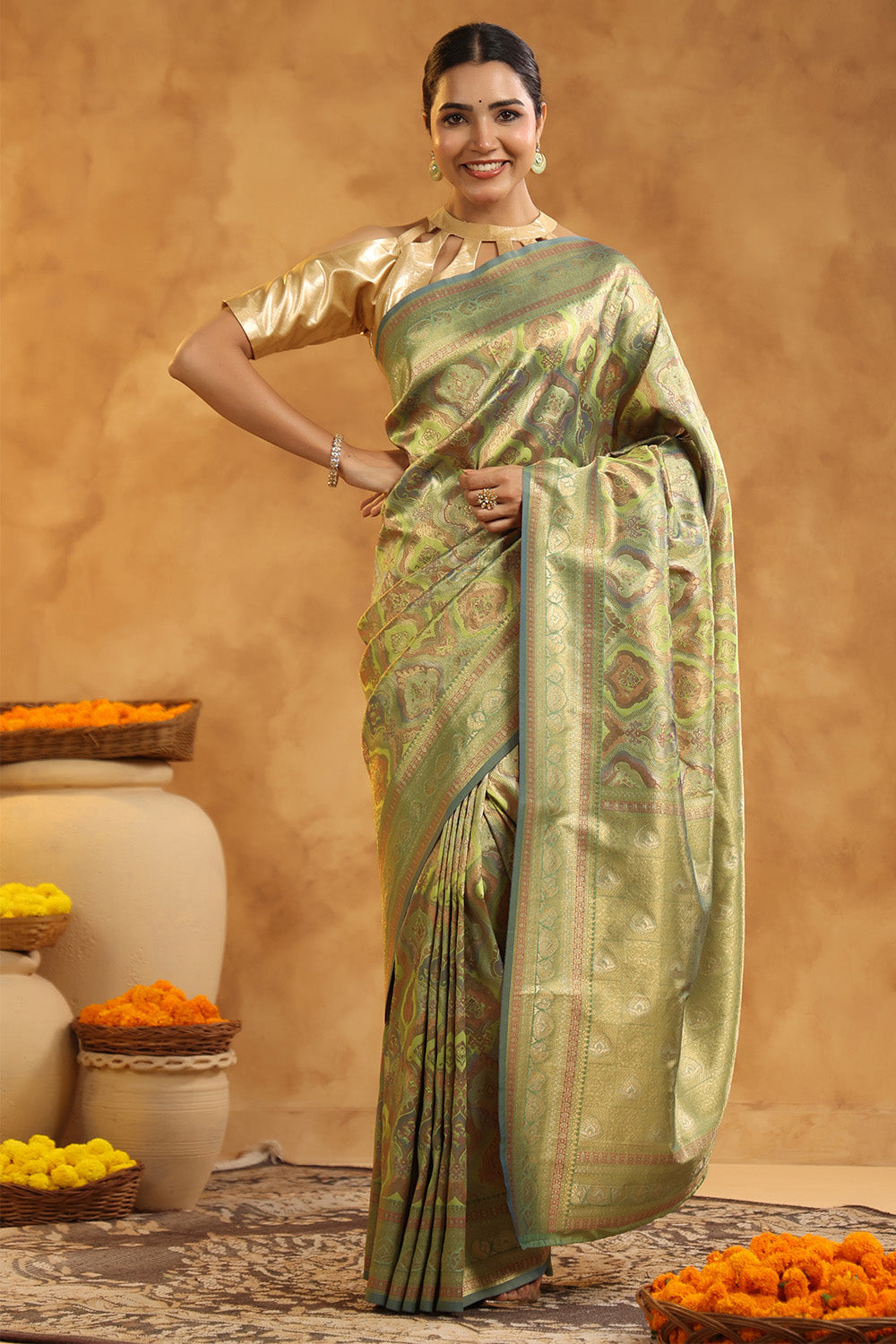 Sage Green Woven Silk Saree