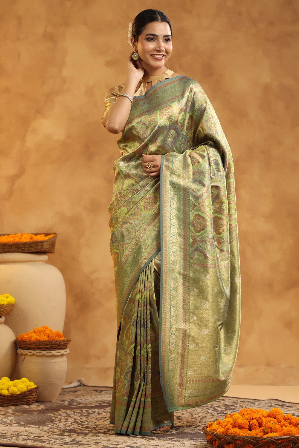 Sage Green Woven Silk Saree