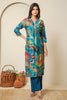 Teal Abstract Printed Muslin Long Kurta