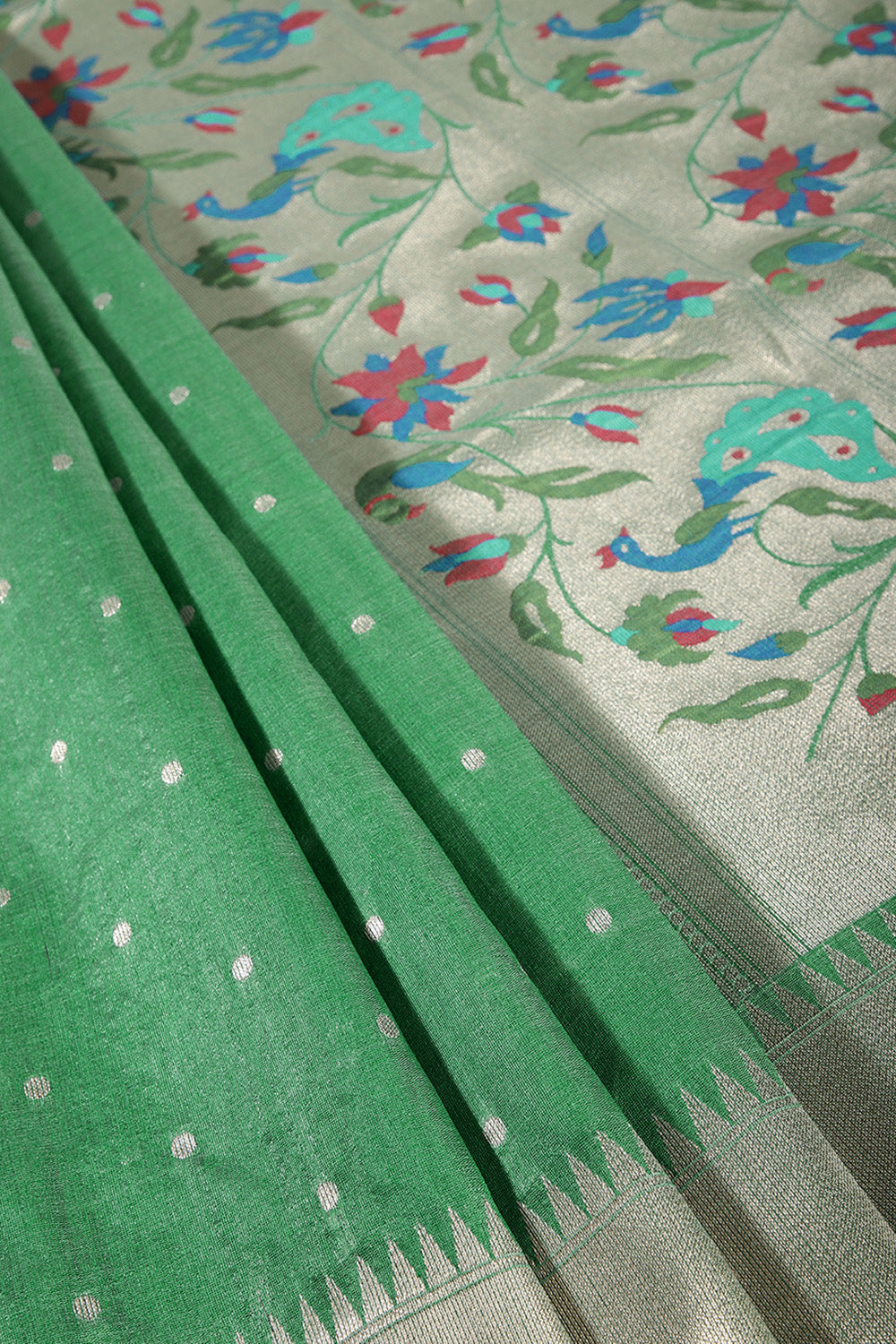 Sea Green Color Cotton Silk Paithani Work Saree