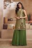 Green Silk Woven and Neck-Embroidered Suit With Palazzo
