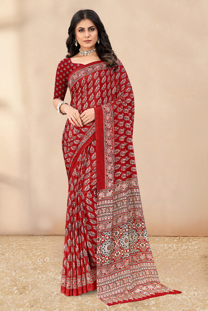 Maroon Soft Georgette Floral Printed Saree