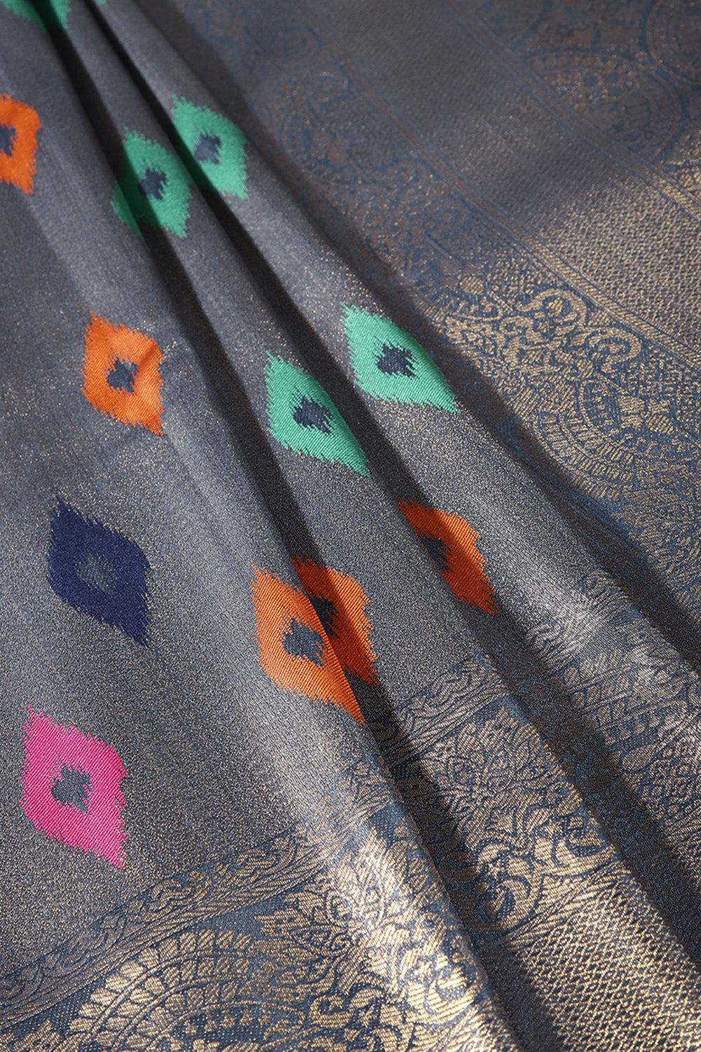 Navy Silk Resham and Zari Woven Saree